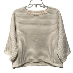 MAX STUDIO LONDON Waffle Knit Crewneck Top Cream Short Sleeve Size S